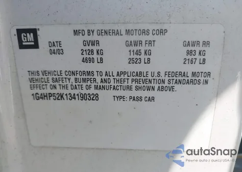 2003 Buick Lesabre Custom из США, поврежденный, VIN 1G4HP52K134190328